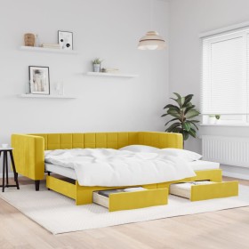 Sofá cama nido con cajones terciopelo amarillo 100x200 cm de vidaXL, Camas y somieres - Ref: Foro24-3196751, Precio: 294,19 €...