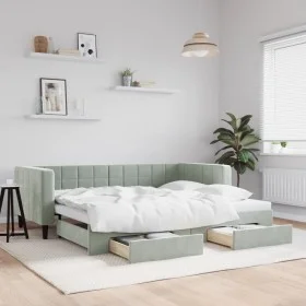 Trundle sofa bed with drawers light gray velvet 90x190 cm by vidaXL, Beds and slatted bases - Ref: Foro24-3196752, Price: 284...