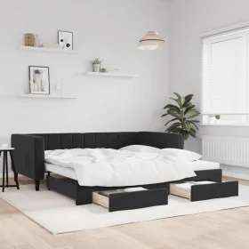 Sofá cama nido con cajones terciopelo negro 90x190 cm de vidaXL, Camas y somieres - Ref: Foro24-3196754, Precio: 295,34 €, De...