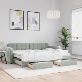 Trundle sofa bed with drawers light gray velvet 80x200 cm by vidaXL, Beds and slatted bases - Ref: Foro24-3196970, Price: 307...