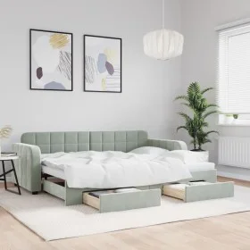 Trundle sofa bed with drawers light gray velvet 80x200 cm by vidaXL, Beds and slatted bases - Ref: Foro24-3196970, Price: 302...