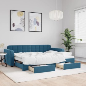 Trundle sofa bed with drawers blue velvet 80x200 cm by vidaXL, Beds and slatted bases - Ref: Foro24-3196969, Price: 290,15 €,...