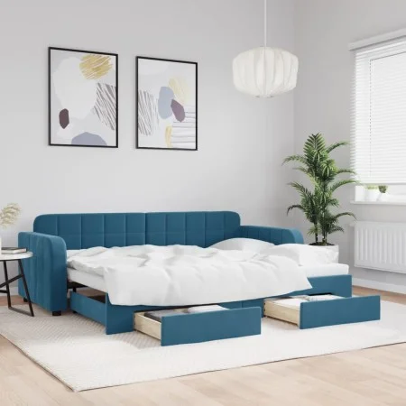 Sofá cama nido con cajones terciopelo azul 80x200 cm de vidaXL, Camas y somieres - Ref: Foro24-3196969, Precio: 285,97 €, Des...