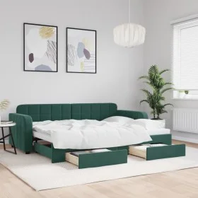 Trundle sofa bed with drawers dark green velvet 80x200 cm by vidaXL, Beds and slatted bases - Ref: Foro24-3196972, Price: 287...