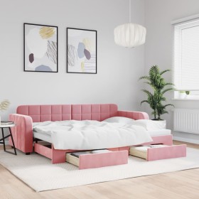 Sofá cama nido con cajones terciopelo rosa 80x200 