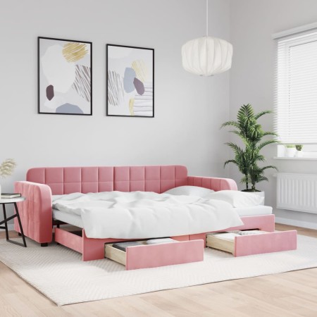 Ausziehbares Schlafsofa mit rosa Samtschubladen 80x200 cm von vidaXL, Betten und Lattenroste - Ref: Foro24-3196973, Preis: 29...