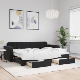 Trundle sofa bed with drawers black velvet 80x200 cm by vidaXL, Beds and slatted bases - Ref: Foro24-3196974, Price: 292,47 €...