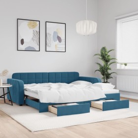 Trundle sofa bed with drawers blue velvet 90x200 cm by vidaXL, Beds and slatted bases - Ref: Foro24-3196976, Price: 307,76 €,...
