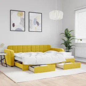 Trundle sofa bed with drawers yellow velvet 80x200 cm by vidaXL, Beds and slatted bases - Ref: Foro24-3196975, Price: 277,67 ...