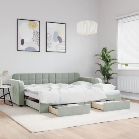 Trundle sofa bed with drawers light gray velvet 90x200 cm by vidaXL, Beds and slatted bases - Ref: Foro24-3196977, Price: 295...
