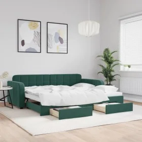 Sofá cama nido con cajones terciopelo verde oscuro 90x200 cm de vidaXL, Camas y somieres - Ref: Foro24-3196979, Precio: 308,3...