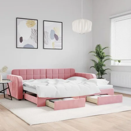 Trundle sofa bed with pink velvet drawers 90x200 cm by vidaXL, Beds and slatted bases - Ref: Foro24-3196980, Price: 364,43 €,...
