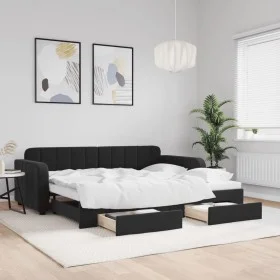 Trundle sofa bed with drawers black velvet 90x200 cm by vidaXL, Beds and slatted bases - Ref: Foro24-3196981, Price: 294,32 €...