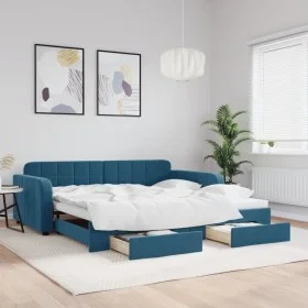 Sofá cama nido con cajones terciopelo azul 100x200 cm de vidaXL, Camas y somieres - Ref: Foro24-3196983, Precio: 304,58 €, De...