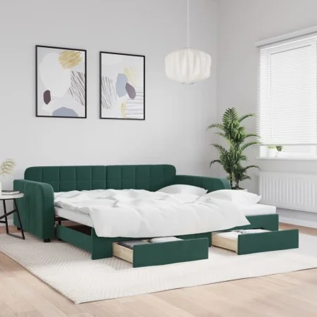 Trundle sofa bed with drawers dark green velvet 100x200 cm by vidaXL, Beds and slatted bases - Ref: Foro24-3196986, Price: 30...