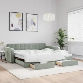 Trundle sofa bed with drawers light gray velvet 100x200 cm by vidaXL, Beds and slatted bases - Ref: Foro24-3196984, Price: 34...