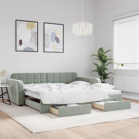 Sofá cama nido con cajones terciopelo gris claro 100x200 cm de vidaXL, Camas y somieres - Ref: Foro24-3196984, Precio: 351,23...