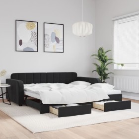 Sofá cama nido con cajones terciopelo negro 100x200 cm de vidaXL, Camas y somieres - Ref: Foro24-3196988, Precio: 316,68 €, D...