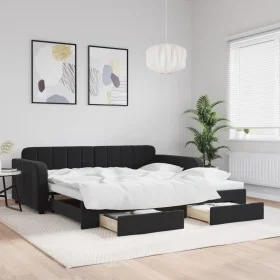 Trundle sofa bed with drawers black velvet 100x200 cm by vidaXL, Beds and slatted bases - Ref: Foro24-3196988, Price: 311,64 ...