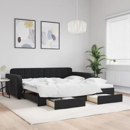 Sofá cama nido con cajones terciopelo negro 100x200 cm de vidaXL, Camas y somieres - Ref: Foro24-3196988, Precio: 311,39 €, D...