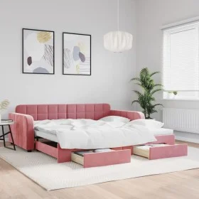 Ausziehbares Schlafsofa mit rosa Samtschubladen 100x200 cm von vidaXL, Betten und Lattenroste - Ref: Foro24-3196987, Preis: 3...