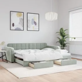 Sofá cama nido con cajones terciopelo gris claro 90x190 cm de vidaXL, Camas y somieres - Ref: Foro24-3196990, Precio: 280,47 ...