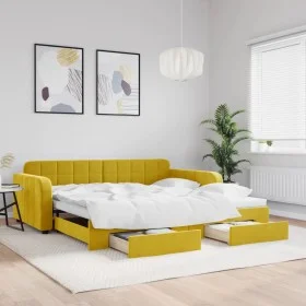 Trundle sofa bed with drawers yellow velvet 100x200 cm by vidaXL, Beds and slatted bases - Ref: Foro24-3196989, Price: 293,63...