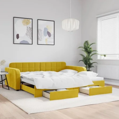 Sofá cama nido con cajones terciopelo amarillo 100x200 cm de vidaXL, Camas y somieres - Ref: Foro24-3196989, Precio: 297,13 €...