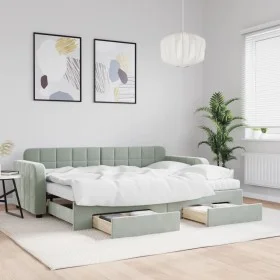 Trundle sofa bed with drawers light gray velvet 80x200 cm by vidaXL, Beds and slatted bases - Ref: Foro24-3196994, Price: 474...