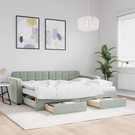 Trundle sofa bed with drawers light gray velvet 80x200 cm by vidaXL, Beds and slatted bases - Ref: Foro24-3196994, Price: 484...