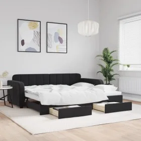 Trundle sofa bed with drawers black velvet 90x190 cm by vidaXL, Beds and slatted bases - Ref: Foro24-3196992, Price: 284,93 €...