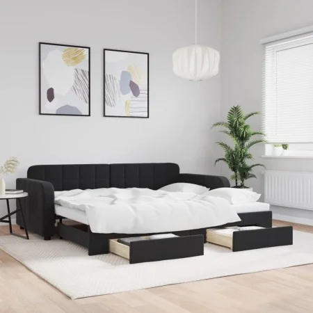 Ausziehbares Schlafsofa mit Schubladen aus schwarzem Samt, 90 x 190 cm von vidaXL, Betten und Lattenroste - Ref: Foro24-31969...