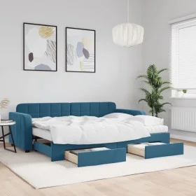 Trundle sofa bed with drawers blue velvet 80x200 cm by vidaXL, Beds and slatted bases - Ref: Foro24-3196993, Price: 456,15 €,...