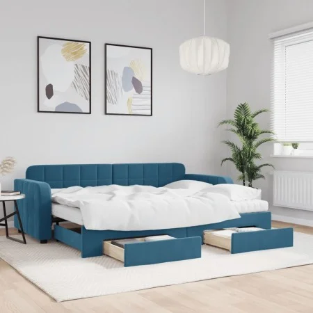 Trundle sofa bed with drawers blue velvet 80x200 cm by vidaXL, Beds and slatted bases - Ref: Foro24-3196993, Price: 456,15 €,...