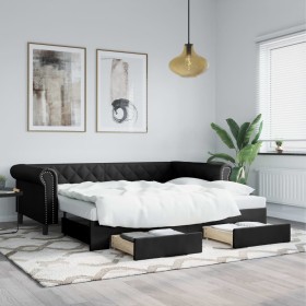 Sofá cama nido con cajones cuero sintético negro 90x200 cm