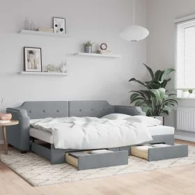 Trundle sofa bed with drawers light gray fabric 80x200 cm by vidaXL, Beds and slatted bases - Ref: Foro24-3197665, Price: 289...