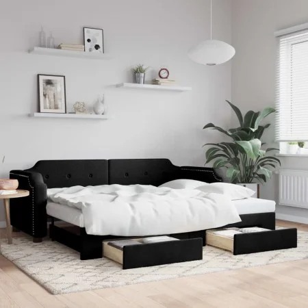 Trundle sofa bed with drawers black fabric 80x200 cm by vidaXL, Beds and slatted bases - Ref: Foro24-3197667, Price: 292,61 €...