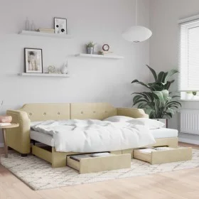 Trundle sofa bed with drawers cream fabric 80x200 cm by vidaXL, Beds and slatted bases - Ref: Foro24-3197669, Price: 291,51 €...