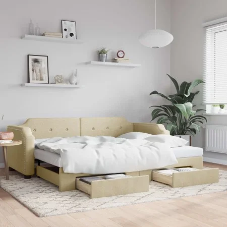 Trundle sofa bed with drawers cream fabric 80x200 cm by vidaXL, Beds and slatted bases - Ref: Foro24-3197669, Price: 291,51 €...