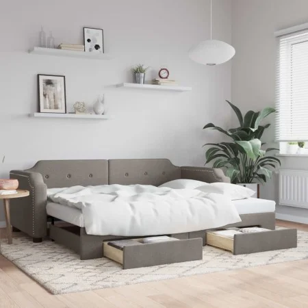 Trundle sofa bed with drawers taupe gray fabric 90x200 cm by vidaXL, Beds and slatted bases - Ref: Foro24-3197673, Price: 296...