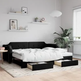 Trundle sofa bed with drawers black fabric 100x200 cm by vidaXL, Beds and slatted bases - Ref: Foro24-3197677, Price: 311,55 ...