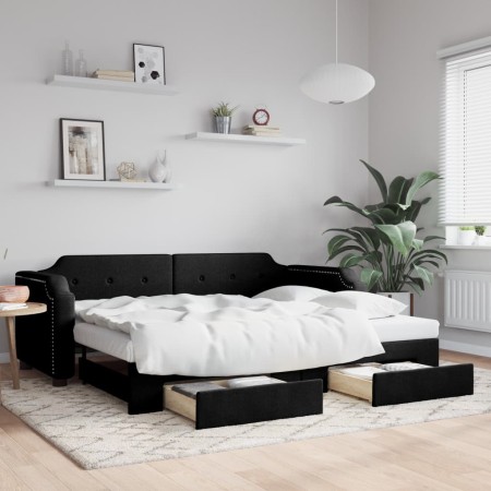Trundle sofa bed with drawers black fabric 100x200 cm by vidaXL, Beds and slatted bases - Ref: Foro24-3197677, Price: 311,28 ...