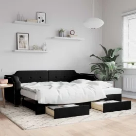 Trundle sofa bed with drawers black fabric 90x190 cm by vidaXL, Beds and slatted bases - Ref: Foro24-3197682, Price: 287,45 €...