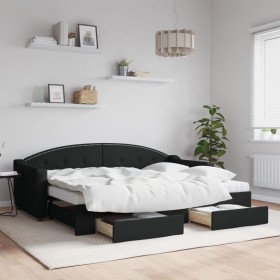 Trundle sofa bed with drawers black fabric 80x200 cm by vidaXL, Beds and slatted bases - Ref: Foro24-3197563, Price: 291,56 €...