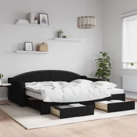 Trundle sofa bed with drawers black fabric 90x200 cm by vidaXL, Beds and slatted bases - Ref: Foro24-3197568, Price: 295,09 €...