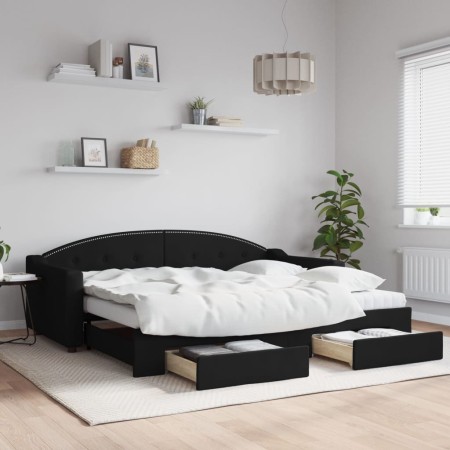 Sofá cama nido con cajones tela negro 90x200 cm de vidaXL, Camas y somieres - Ref: Foro24-3197568, Precio: 299,37 €, Descuent...
