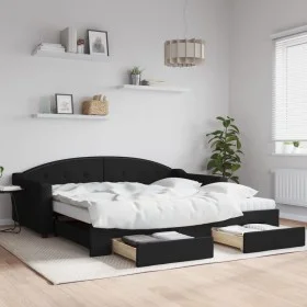 Trundle sofa bed with drawers black fabric 100x200 cm by vidaXL, Beds and slatted bases - Ref: Foro24-3197573, Price: 302,38 ...