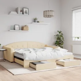 Trundle sofa bed with drawers cream fabric 100x200 cm by vidaXL, Beds and slatted bases - Ref: Foro24-3197575, Price: 302,45 ...