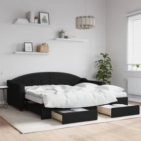 Trundle sofa bed with drawers black fabric 90x190 cm by vidaXL, Beds and slatted bases - Ref: Foro24-3197578, Price: 280,55 €...