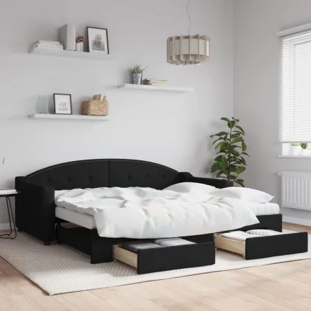 Trundle sofa bed with drawers black fabric 90x190 cm by vidaXL, Beds and slatted bases - Ref: Foro24-3197578, Price: 280,55 €...